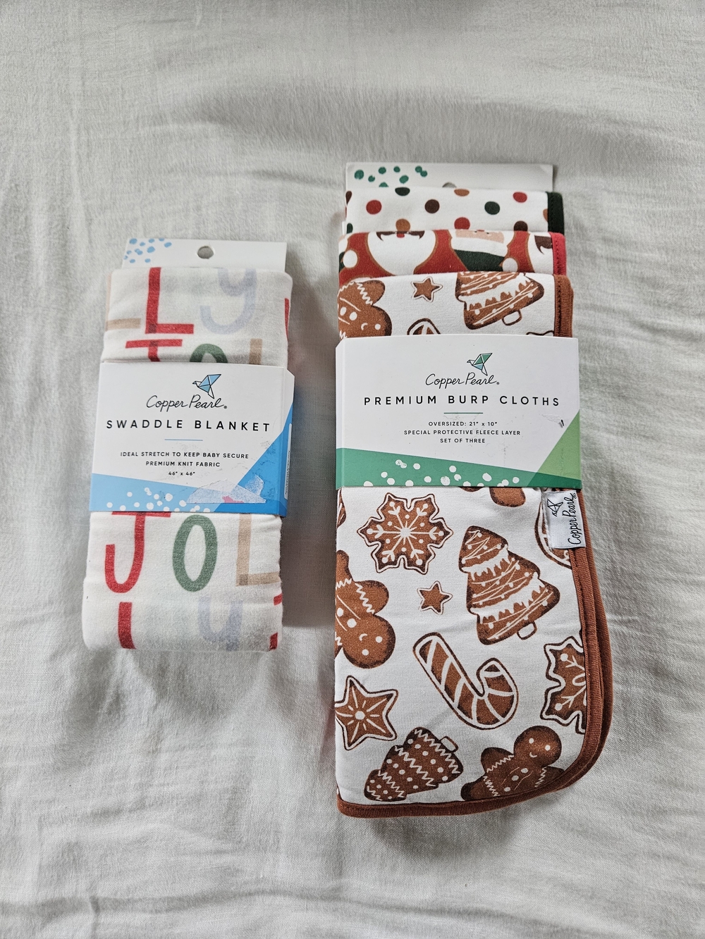 Copper Pearl Holiday Gingerbread Burp Cloths + Jolly Blanket Set